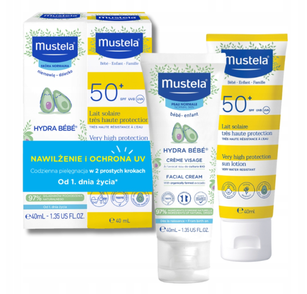 MUSTELA SUN Mleczko 40ml + Krem Hydra 40 ml od 1 dnia życia