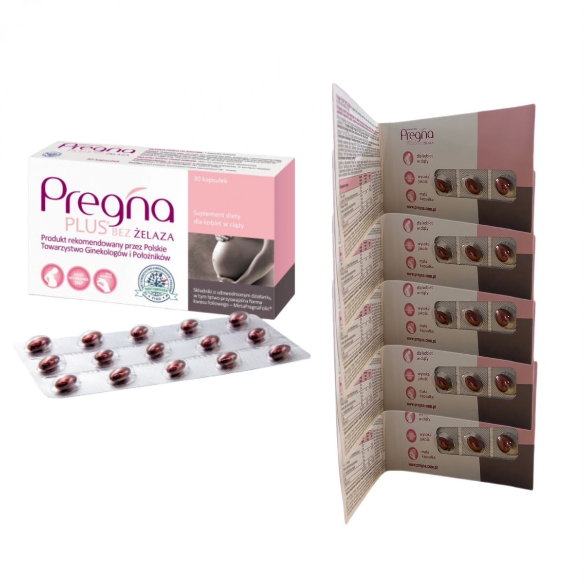 Pregna PLUS BEZ ŻELAZA dla kobiet w ciąży 30 +15 kapsułek GRATIS