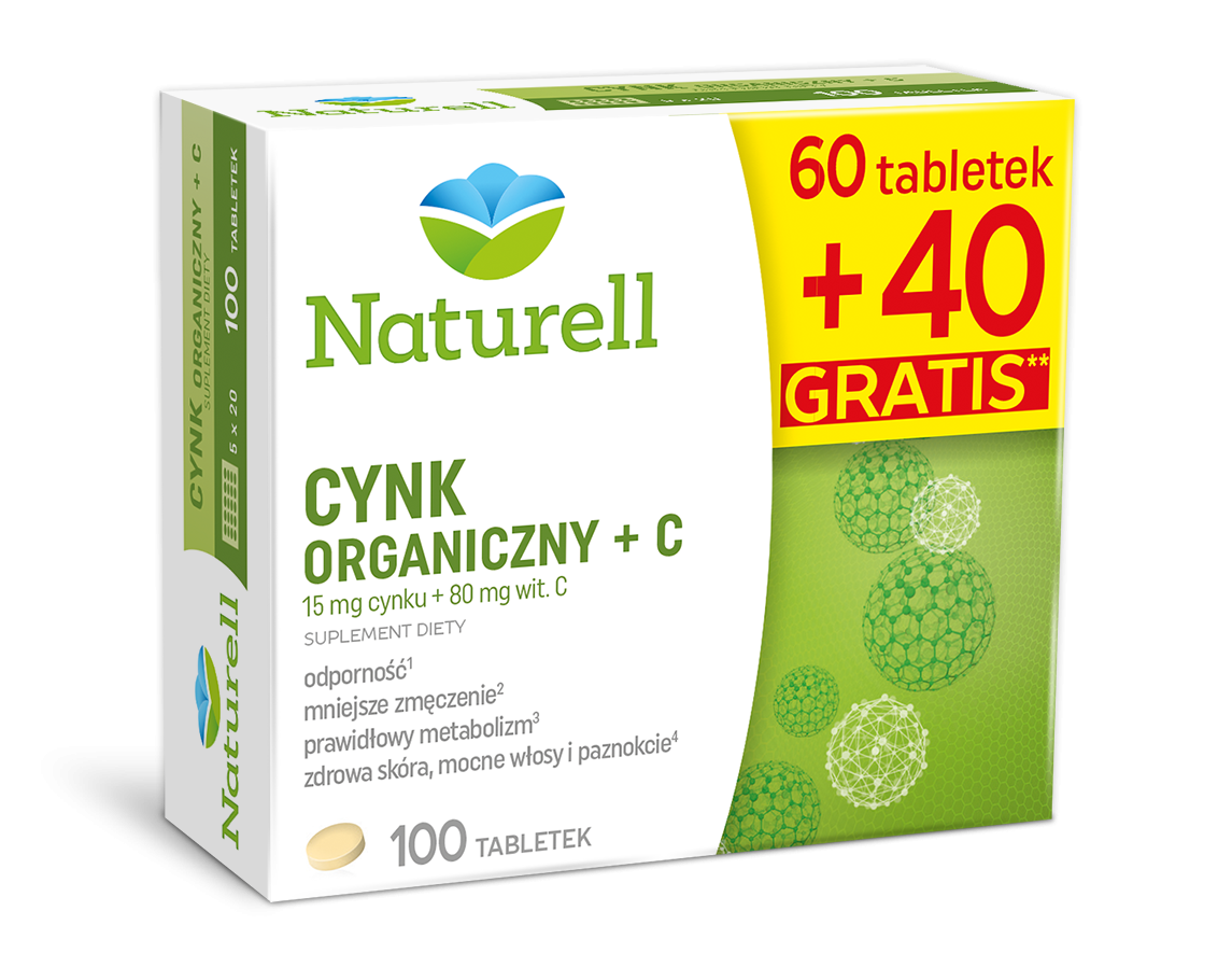 Naturell Cynk Organiczny + C 100tabl