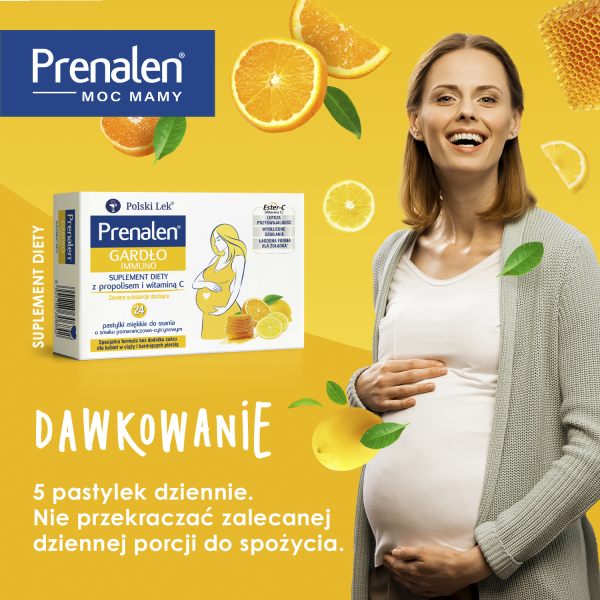 Prenalen Gardło Immuno o smaku pomarańczowo-cytrynowym, 24 pastylki miękkie do ssania