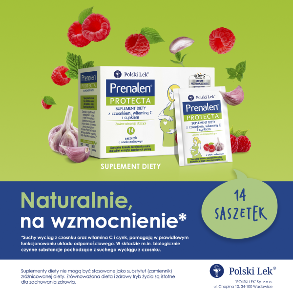 Prenalen PROTECTA dla kobiet w ciąży i karmiących 14 saszetek o smaku malinowym BEZ CUKRU
