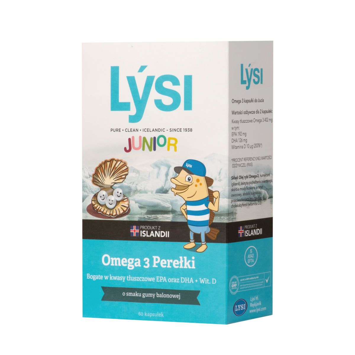 LYSI JUNIOR Omega3 Tran o smaku gumy balonowej 60 kapsułek