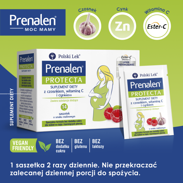 Prenalen PROTECTA dla kobiet w ciąży i karmiących 14 saszetek o smaku malinowym BEZ CUKRU