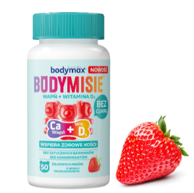 Bodymax Wapń + Witamina D3 Bodymisie żelki o smaku truskawkowym 50 sztuk
