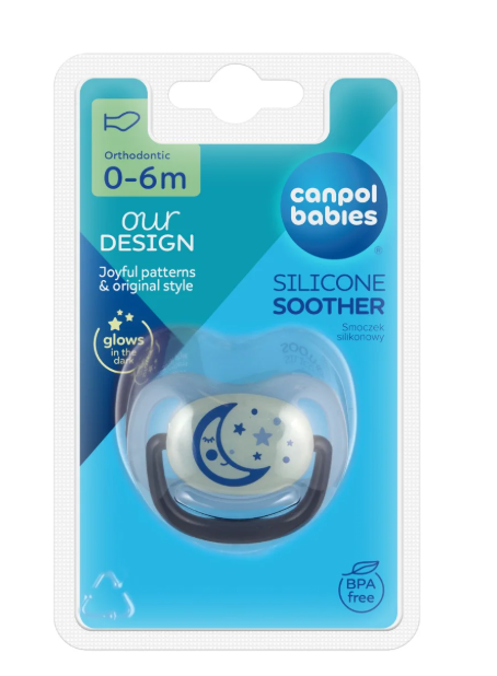CANPOL Night Dream Smoczek uspakajający silikonowy Niebieski 0-6m 22/500
