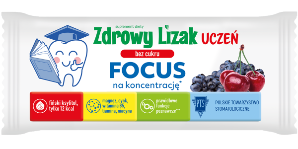 Zdrowy Lizak Uczeń Bez Cukru Focus wiśnia- jagoda 1sztuka