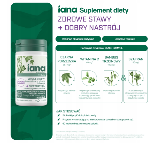 IANA Stawy Zdrowe stawy + Dobry Nastrój 60 tabletek