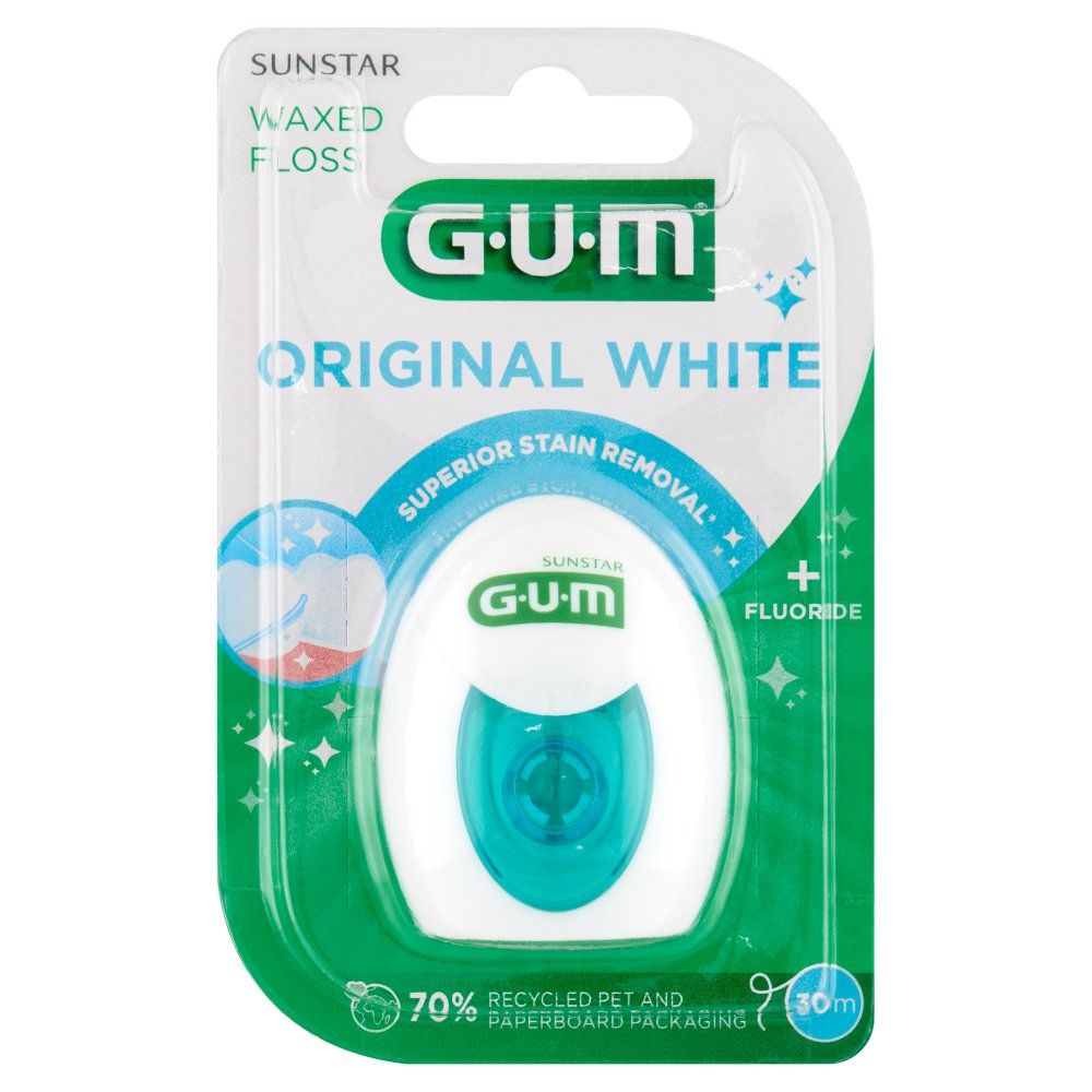GUM Original White wybielająca nić dentystyczna z fluorem 30m