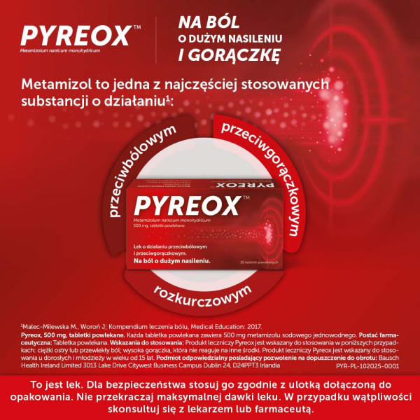 Pyreox 500 mg lek przeciwbólowy 20 tabletek