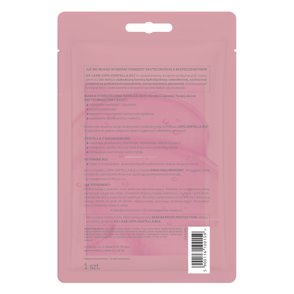 AA LAAB 100% Centella B12 Maska hydrożelowa nawilżająco-kojąca 1 sztuk