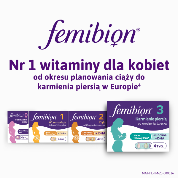 Femibion® 3 Karmienie Piersią, suplement diety, Kwas Foliowy Plus³, cholina, DHA, 28 tabletek i 28 kapsułek