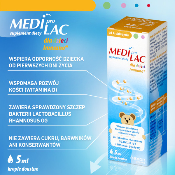 Mediprolac Dla Dzieci Immuno + Wiatmina D krople doustne 5ml