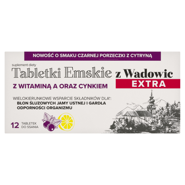 Tabletki Emskie z Wadowic EXTRA o smaku czarnej porzeczki z cytryną 12 tabletek
