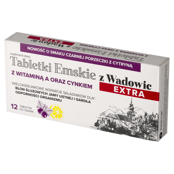Tabletki Emskie z Wadowic EXTRA o smaku czarnej porzeczki z cytryną 12 tabletek