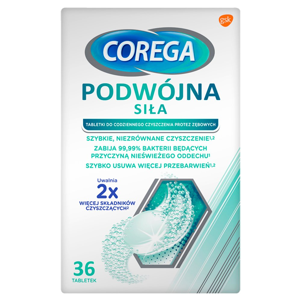 Corega Podwójna Siła  do czyszczenia protez 36 tabletek rozpuszczalnych