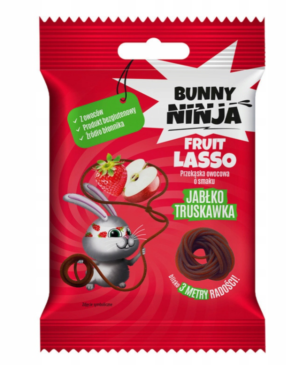 BUNNY NINJA przekąska owocowa FRUIT LASSO jabłko truskawka BEZ GLUTENU 20g