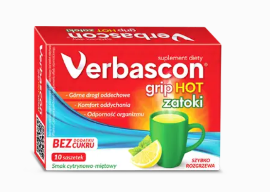 Verbascon Grip Hot Zatoki bez cukru cytrynowo-miętowy 10 saszetek