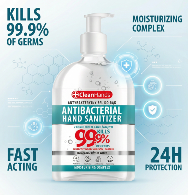 CleanHands antybakteryjny żel do rąk 99,9% – 500 ml