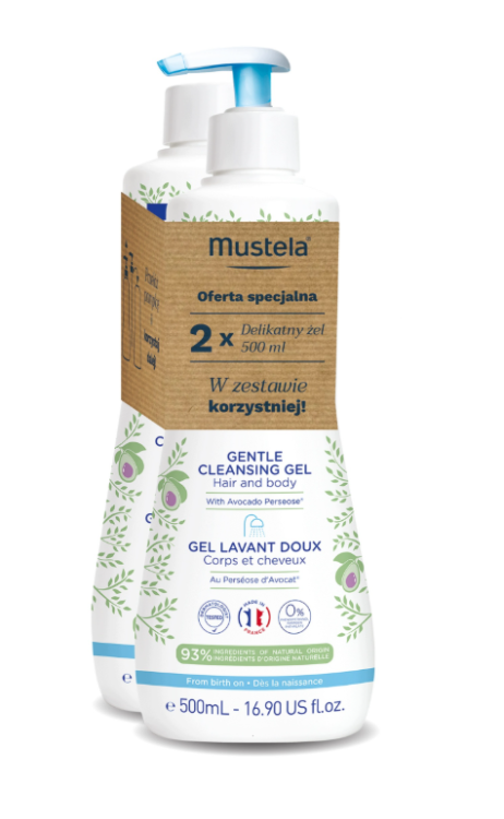 Mustela Bebe Duopak Delikatny żel do mycia do ciała i włosów 2 x 500 ml