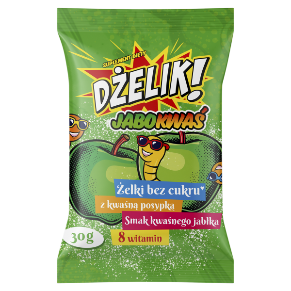 Dżelik! Jabokwaś Żelki bez cukru z kwaśną posypką smak kwaśnego jabłka 30 g