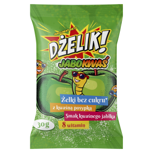 Dżelik! Jabokwaś Żelki bez cukru z kwaśną posypką smak kwaśnego jabłka 30 g