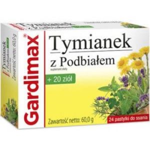 Gardimax Tymianek z Podbiałem + 20 ziół, pastylki do ssania, 24 szt.