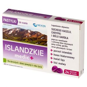 Pastylki Islandzkie Medic+na kaszel chrypkę i ból gardła 24 szt.