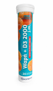 STARPHARMA Wapń + D3 2000 j.m. mandarynka BEZ CUKRU 20 tabl. musujących