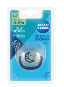 CANPOL Night Dream Smoczek uspakajający silikonowy Niebieski 0-6m 22/500