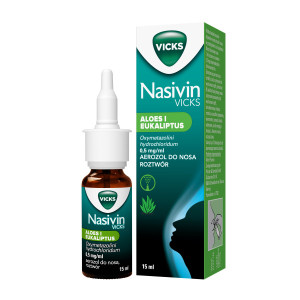 Aerozol do nosa Nasivin Vicks Aloes i Eukaliptus na zatkany nos, katar, 15 ml