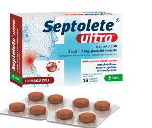 Septolete Ultra o smaku coli pastylki na ból gardła 16 pastylek